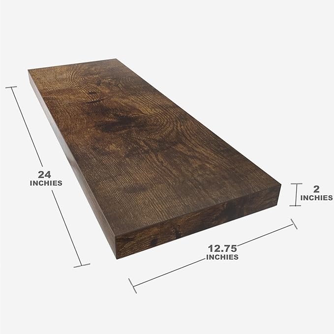 Floating Shelf, Set of 2 Wall Shelf, 24 in W x 12.75 in D x 2 in H Wooden Floating Wall Shelf with Invisible Brackets for Living Room/Bedroom/Bathroom/Kitchen Storage and Decor, Rustic Brown-Ruum Studio Home