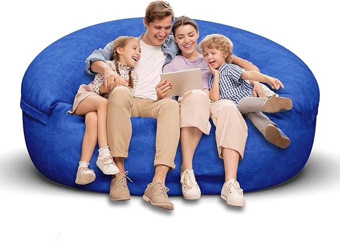 Bean Bag Chair for Adults 6FT,Soft Removable Cover for Teens/Girls Bedroom,Fluffy Giant Round Floor Beanbag Lounger Chairs (No Filler,Sapphire)-Ruum Studio Home