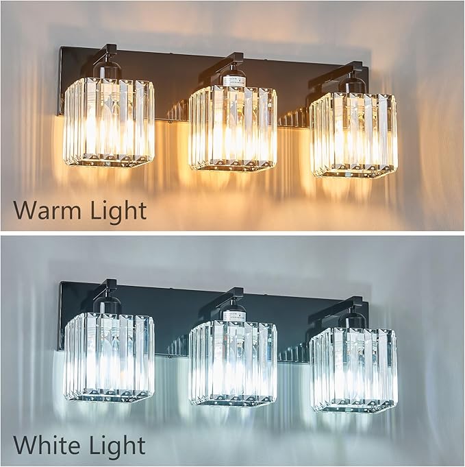 Modern Bathroom Vanity Light 3-Lights Plating Black Crystal Bathroom Wall Light Vanity Light Fixtures-Ruum Studio Home