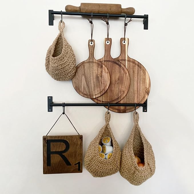 3 Pack Hanging Wall Basket with Hook, 3 Size Wall Hanging Fruit Baskets, Hanging Baskets for Organizing, Hanging Fruit Baskets for Kitchen, Restaurant, Coffee Shop, Party and Garden Decor-Ruum Studio Home