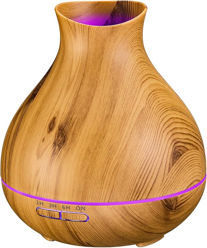 BZseed Aromatherapy Essential Oil Diffuser 550ml 12 Hours Wood Grain Aroma Diffuser with Timer Cool Mist Humidifier for Large Room, Home, Baby Bedroom, Waterless Auto Shut-off,7 Colors Lights Changing-Ruum Studio Home