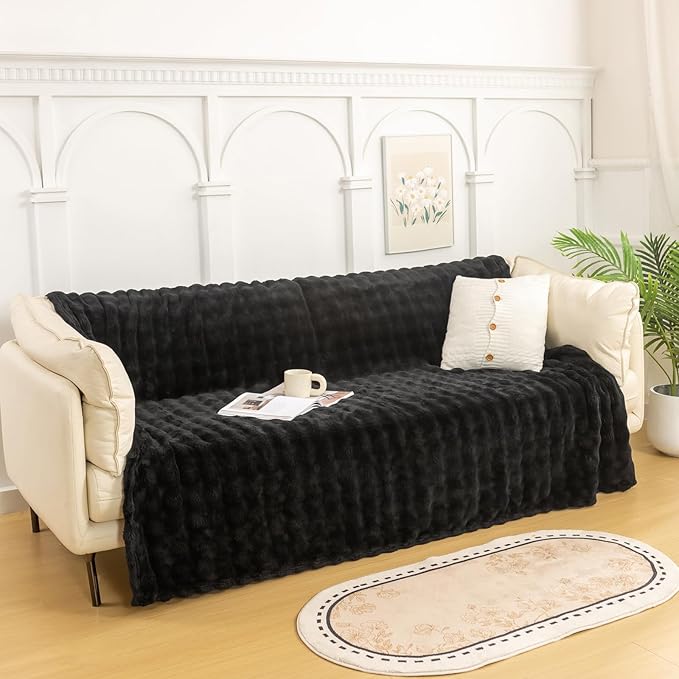 YUSOKI Luxury 3D Bubble Throw Blanket 3.1lb,All Ages,Home Decoration, (Black,60 * 80inches)-Ruum Studio Home
