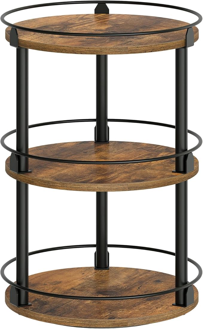 3-Tier Lazy Susan Organizer, Rotating Spice Rack, Spinning Organizer, Industrial Turntable Spice Rack Organizer for Cabinet, Kitchen Countertop, Pantry, Rustic Brown and Black SR23BR-Ruum Studio Home