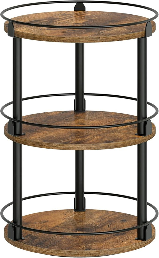 3-Tier Lazy Susan Organizer, Rotating Spice Rack, Spinning Organizer, Industrial Turntable Spice Rack Organizer for Cabinet, Kitchen Countertop, Pantry, Rustic Brown and Black SR23BR-Ruum Studio Home