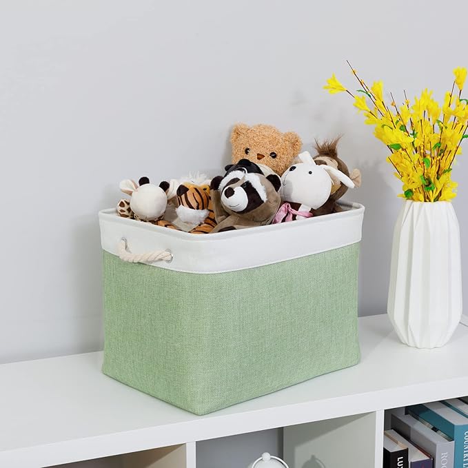 Bidtakay Baskets Fabric Closet Organizer Set of 2 Green Collapsible Storage Bins with Handles 16x12x12 in Large Decorative Tall Baskets for Shelves Nursery Baby Toys Storage Living Room Decor-Ruum Studio Home