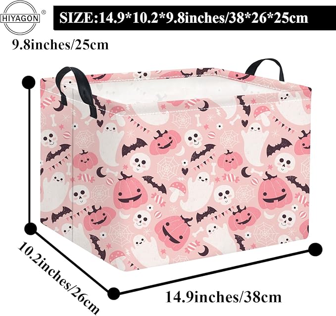 HIYAGON Rectangular Halloween Basket for Boys and Girls Kids Trick or Treat Pumpkin Basket for Halloween Parties Cute Storage Bin Organizer Box Room Decor(Pink ghost pumpkin)-Ruum Studio Home