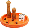 Round Orange Wood Serving Tray with Beads, Wooden Decorative Tray for Entertaining, Decoration, and Gifting,-Ruum Studio Home