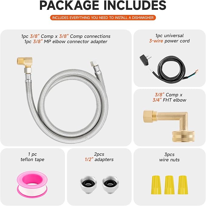 Roastove Universal Dishwasher Installation Kit,4 Ft Stainless Steel Dishwasher Hose,Burst Proof Water Supply Line with 3/8" Compression Connections-Ruum Studio Home