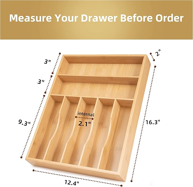 Silverware Organizer Kitchen Drawer Organizer Utensil Organizer Bamboo Silverware Holder Cutlery Organizer in Drawer Flatware Organizer Tray(7 slots, Natural-Ruum Studio Home