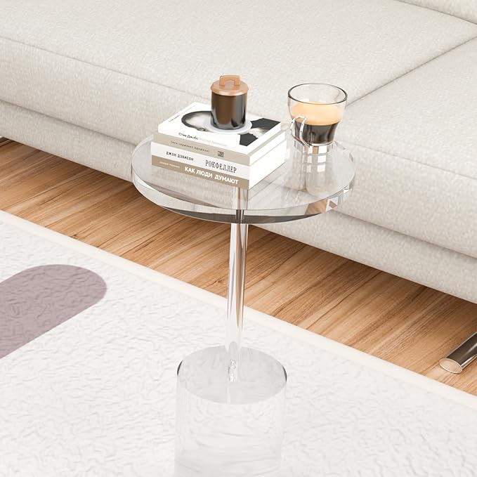 Acrylic End Table, Modern Minimalist Acrylic Side Tables, Clear Side Table for Living Room, Bedroom, Office, Drink Table (12" D x 12" W x 21" H, Transparent)-Ruum Studio Home