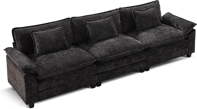 URRED Modular Sectional Sofa Comfy Cloud Couch, Modern Chenille Sofa Sleeper Deep Seat Couches with Ottoman/Pillows for Living Room (Black, 117'')-Ruum Studio Home