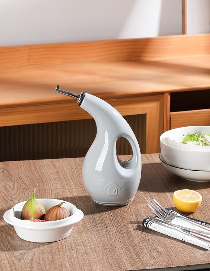 Sweejar Ceramic Olive Oil Dispenser Bottle,24 Oz Opaque Cruet Protects EVOO Oil to Reduce Oxidation, Suitable for Storage Vinegar, Coffee Syrups, Liquids (Gray)-Ruum Studio Home