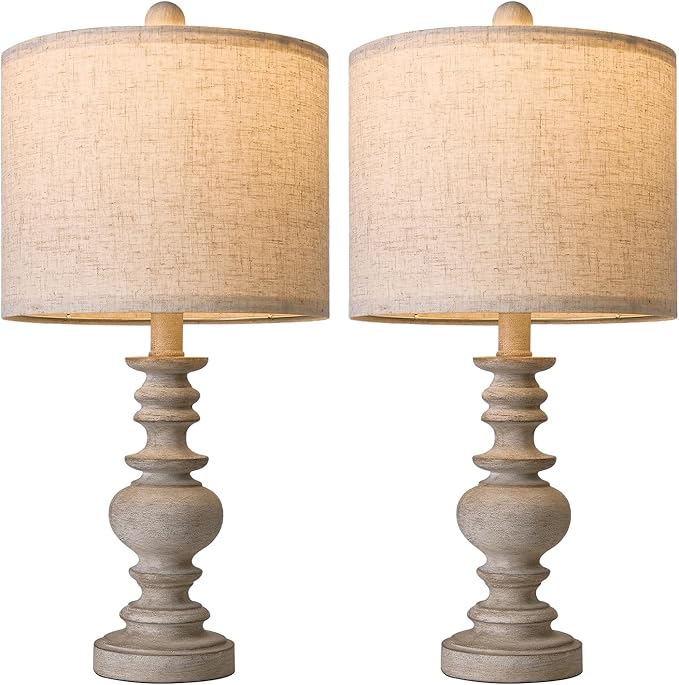 BOBOMOMO Tradition 20" Rustic Table Lamp Set of 2 for Living Room Bedroom Bedside Desk Lamps Bedroom Nightstand Vintage Lamps Linen（Suitable for Decorating Small Areas）-Ruum Studio Home
