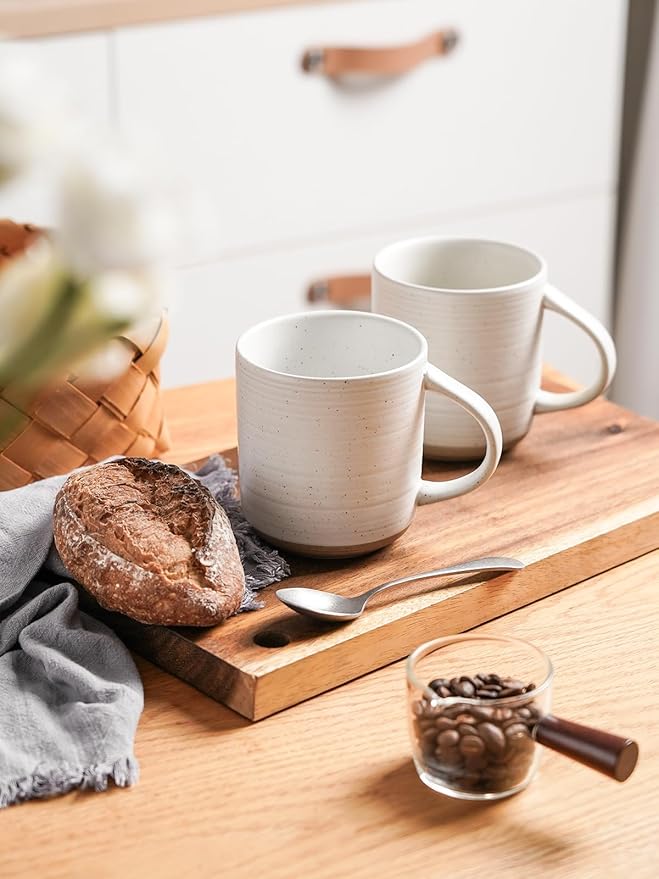 Kanwone Coffee Mugs 16oz, Stoneware Mugs Set, Ceramic Coffee Cups with Handle for Latte, Hot Tea, Cappuccino, Cocoa, Housewarming Wedding Gift, Microwave and Dishwasher Safe, Set of 6, Neutral White-Ruum Studio Home