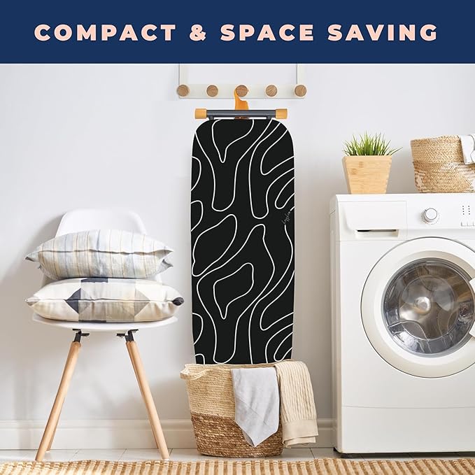 Ironing Board, Compact and Space Saver Ironing Board with Extra Thick 3 Layers Cover, Height Adjustable, Easy Storage with Smart Hanger and Heavy Duty Steel Legs, Black (13x43)-Ruum Studio Home