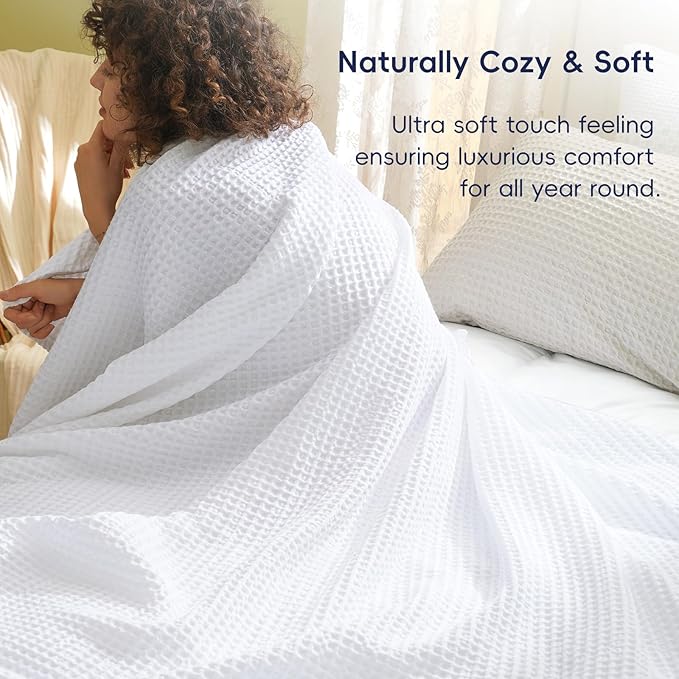 PHF Ultra Soft Waffle Weave Blanket Twin Size 66"x 90"- Washed Lightweight Breathable Cozy Woven Blanket for Bed - Aesthetic Decor for Couch Bedding Sofa Home Car - White-Ruum Studio Home