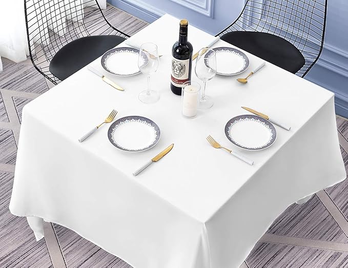 Surmente Square Tablecloth for Square or Round Tables 100% Polyester 70x70 Inch Table Cloth for Weddings, Banquets, or Restaurants (White)-Ruum Studio Home