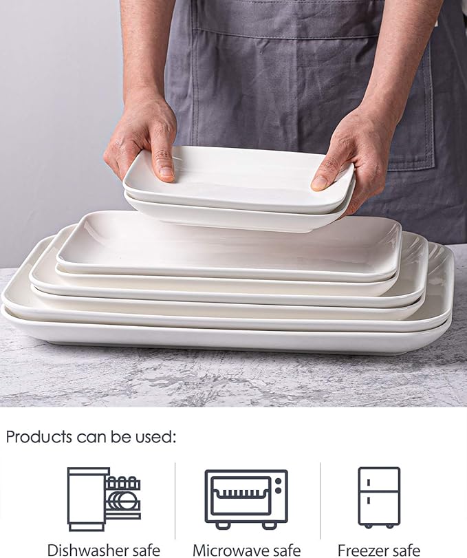 DELLING Large Serving Platter Set 16/14/12inch Large Serving Tray - Rectangular White Serving Trays for Party, Sushi, Oven Safe Dinnerware Set of 3, White-Ruum Studio Home