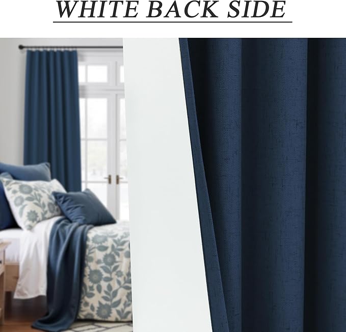 Navy Blue Blackout Curtains for Living Room 84 Inch Length 2 Panel Set Back Tab Pocket Midnight Dark Blue Black Out Linen Window Drape Thermal Insulated Room Darkening Curtain for Bedroom Boys 84 Long-Ruum Studio Home