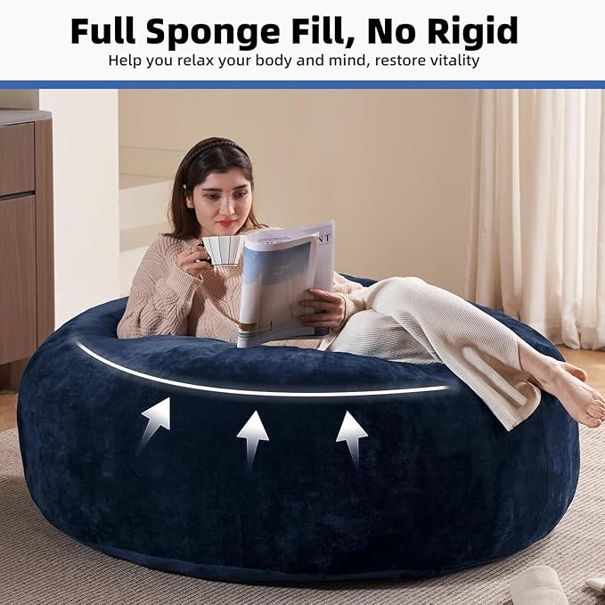 5FT，Big Bean Bag Chairs for Adults，Large beanbag with Filler Included，Memory Foam Material，Easy to Clean and Washable Corduroy Fabric，Suitable for Living Room and Bedroom (Blue, 5 Foot)-Ruum Studio Home