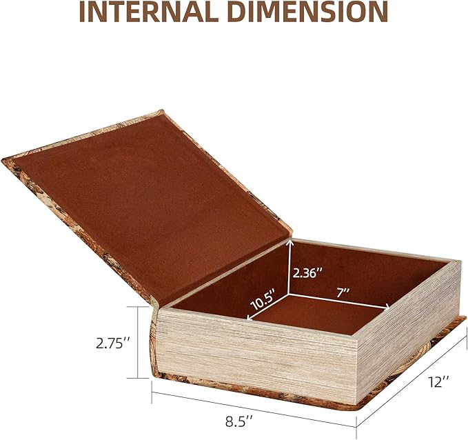 Decorative Fake Book Box for Shelf Decor, Coffee Table Storage & Home Decor - Vintage Faux Leather Embossed Secret Storage Box with Magnetic Closure (12" Large Size)-Ruum Studio Home