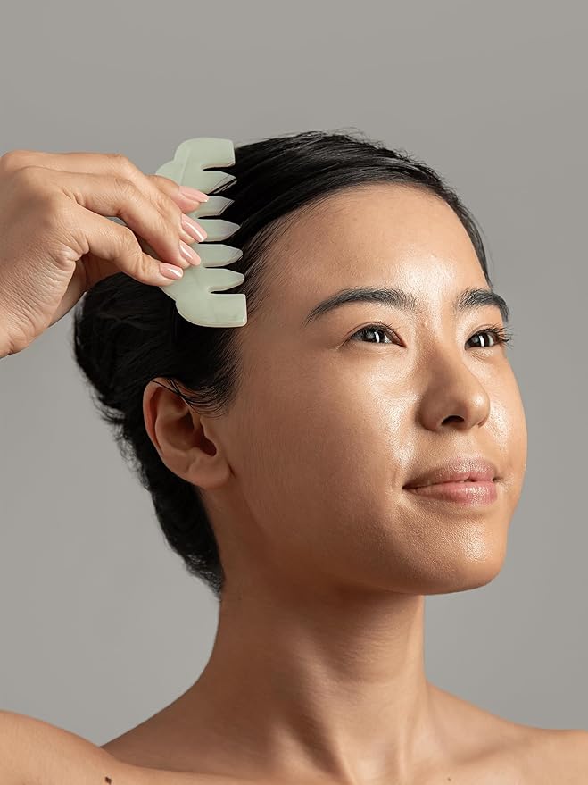 Mount Lai Hand-Carved Natural Jade Gua Sha Scalp Comb – Scalp Massager & Scraping Guasha Tool for Relaxation, Blood Circulation & Cooling-Ruum Studio Home