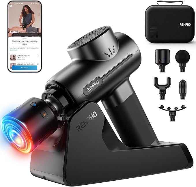 RENPHO Massage Gun with Heat and Cold, Portable Percussion Muscle Deep Tissue Massager with Charging Stand, Active+ Thermacool Deluxe-Ruum Studio Home