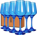 Blue Wine Glasses Set of 6-12oz Blue Long Stem Wine Glass Cups, Pretty Crystal Glassware, Hand Blown Goblets Drinkware, Unique Drinking Stemware Holiday Gift Set-Ruum Studio Home