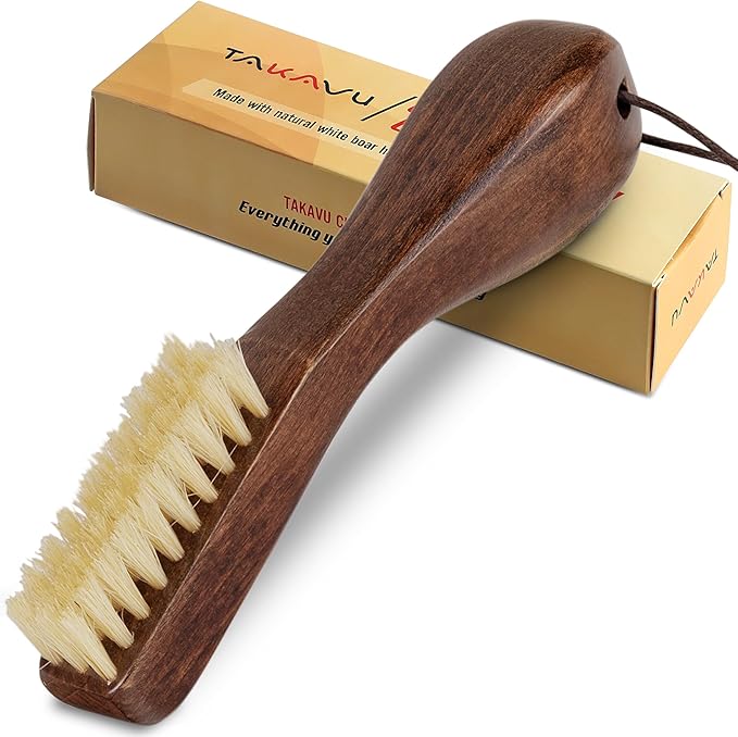 TAKAVU Stain Brush, Laundry Brush for Stain Removal, Natural Boar Bristle Cleaning Brush with Ergonomic Handle, Suitable for Delicate Fabrics Without Damage, Perfect Laundry, Shoes, Boots, Home-Ruum Studio Home