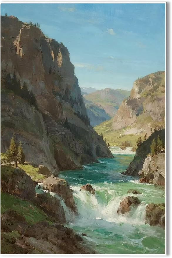 Natural mountain stream scenery poster suitable for bedroom beautiful blue sky flowing river scenery suitable for living room dormitory office-Ruum Studio Home