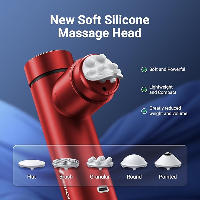 MERACH Mini Massage Gun with 8mm Amplitude, Percussion Massage Tools with 5 Massage Heads, Portable Hand Held Muscle Massagers for Pain Relief Deep Tissue, Cool Gifts for Mens and Women (Red)-Ruum Studio Home