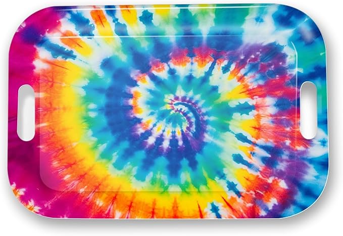 Serving Trays with Handles, 14.5 x 9.8 inch Rectangular Plastic Tray for Restaurant, Kitchen, Tie-Dye Colorful Spiral Patterns-Ruum Studio Home