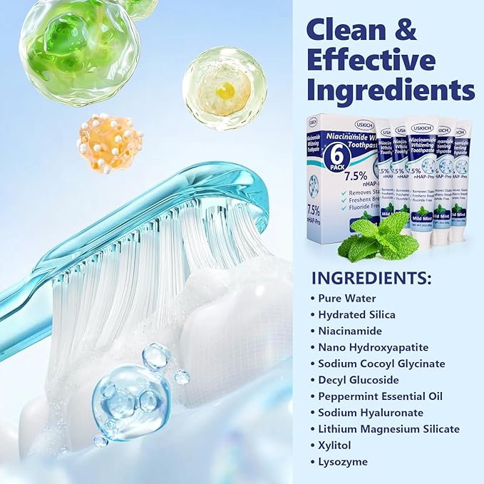 7.5% Nano Hydroxyapatite Toothpaste,6 Pack Fresh Breath Toothpaste for Remineralizing Enamel & Sensitive Relief,Whitening,Antiplaque,Natural Peppermint,Fluoride-Free-Ruum Studio Home