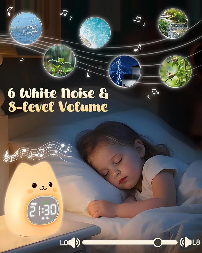 Cat Alarm Clock for Kids with Night Light, Sleep Training Clock Time to Wake Clock, Rechargeable Silicone Light for Bedroom, Perfect Sleep Companion for Boys Girls-Ruum Studio Home