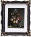 11x14 Vintage Picture Frame with Embossed Flower Design, Black Ornate Frame for 11x14 or 8x10 Pictures with White Mat, Home Decor (Black, 8x10)-Ruum Studio Home