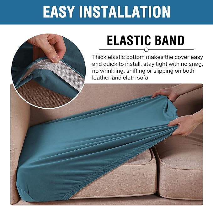 H.VERSAILTEX Velvet Stretch Couch Cushion Cover Plush Cushion Slipcover for Chair Loveseat Sofa Cushion Furniture Protector Seat Cushion Sofa Cover (2 Piece Large Sofa Cushion Covers, Peacock Blue)-Ruum Studio Home