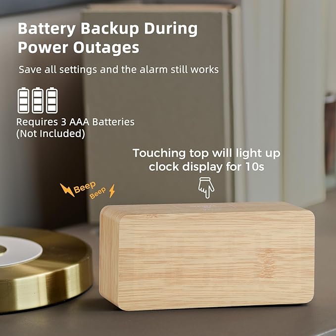 uscce Wooden Digital Alarm Clocks for Bedrooms: Dimmable Dual Alarm Clock with Large Numbers for Bedside Desk - Loud Alarm for Heavy Sleepers with Volume Control - Wood Decor & Gifts-Ruum Studio Home