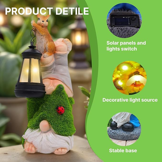 Garden Gnome Statues Decor with Solar Lights, Outdoor Decorations for Yard Porch Lawn Balcony Patio, Housewarming Gifts-Ruum Studio Home