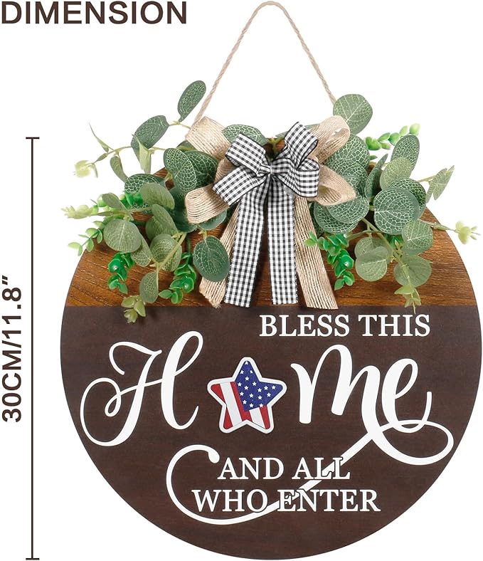 Interchangeable Seasonal Welcome Sign for Front Door, Rustic Round Wood Wreath Wall Hanging Decorations, for Spring Summer Fall Winter All Holiday Halloween Christmas Farmhouse Outdoor Home Decor-Ruum Studio Home