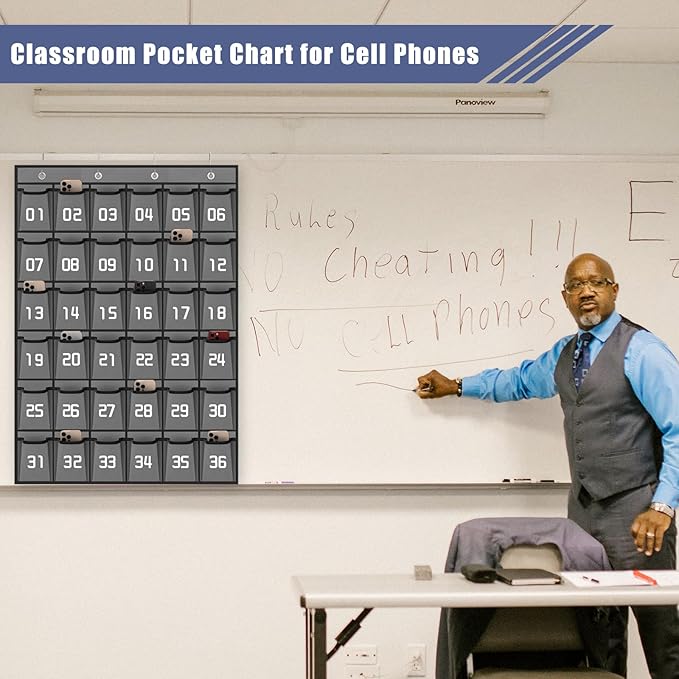 Loghot Classroom Accessories Closet Pocket Chart for Cell Phones Holder Wall Door Hanging Organizer (36 Pockets Gray)-Ruum Studio Home