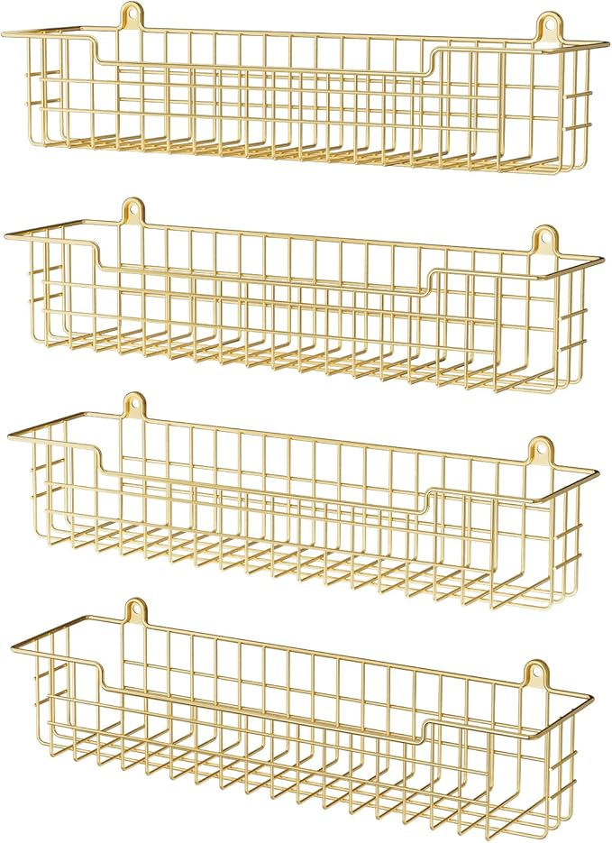 Spice Rack, 4-Pack Seasoning Organizer Wall Mount for Kitchen Storage Organization, Spice Holder Shelf Saving Space for Cabinet, RV, Pantry, Gold-Ruum Studio Home