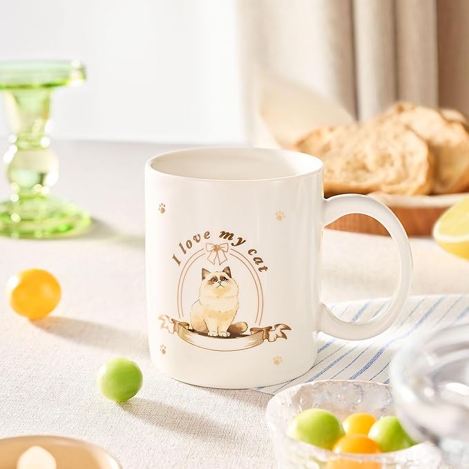 12Oz Cute Ragdoll Cat White Ceramic Mug, Mug for Daily Coffee and Tea, Lead-free Microwave and Dishwasher Safe Coffee Mug, Perfect gifts for Cat Lovers-Ruum Studio Home