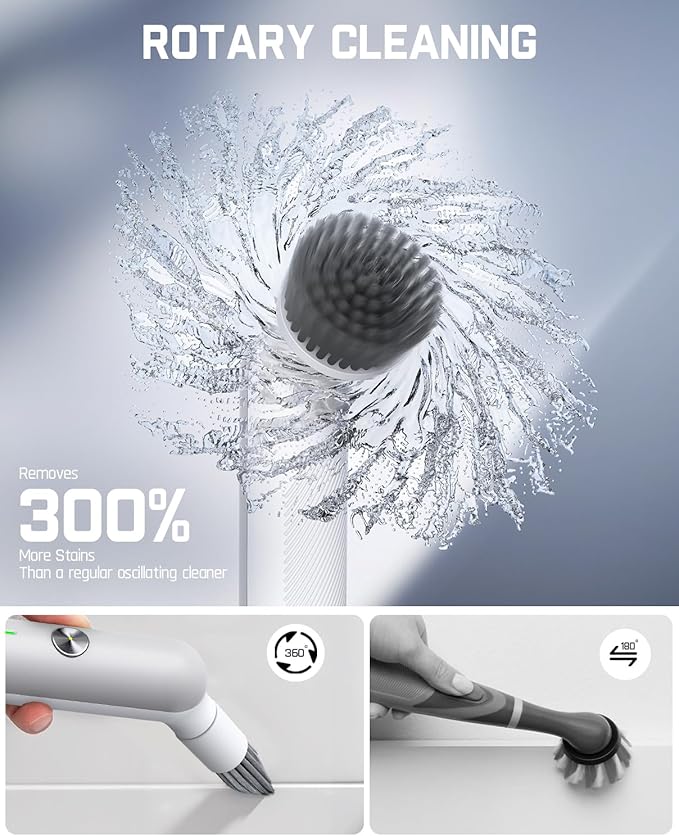 Fanttik G9 Nano Electric Spin Scrubber, Cordless Power Grout Brush, Type-C Fast Charging with LED Power Display, IPX7 Waterproof, 8 Replaceable Heads for Cleaning Grout, Corners, Crevices - White-Ruum Studio Home