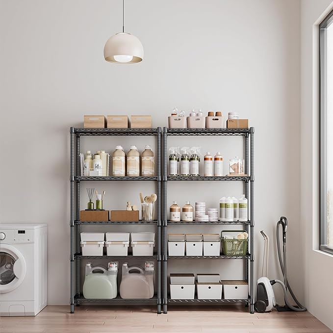1250 lbs 5 Tier Shelf Metal Storage Shelves Shelving Wire Rack Heavy Duty Closet Organizers for Garage Kitchen Bathroom Laundry Black 13.8" D x 35.4" W x 68.5" H-Ruum Studio Home