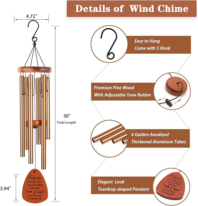 Memorial Gifts, Sympathy Wind Chimes Memorial Wind Chimes for Loss of Loved One Prime, Sympathy Gift, Bereavement/Remembrance Gifts in Memory of Loved One Mother Father, 30" Wooden-Ruum Studio Home