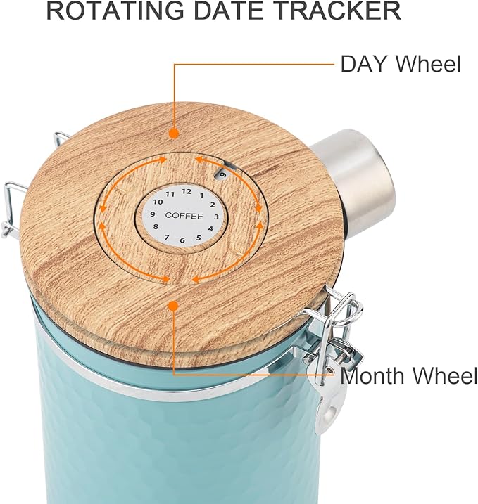 TEDSWAIT Coffee Canisters Airtight Coffee Bean Storage Container Kitchen Stainless Steel Food Storage Container with Scoop Date Tracker & CO2 Valve 61Fl Oz (Lake Blue)-Ruum Studio Home
