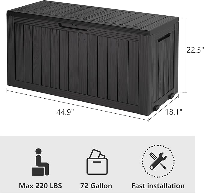 72 Gallon Deck Box Lockable Resin Outdoor Storage Box waterproof Outdoor Container for Patio Furniture Cushions, Pillow-Ruum Studio Home