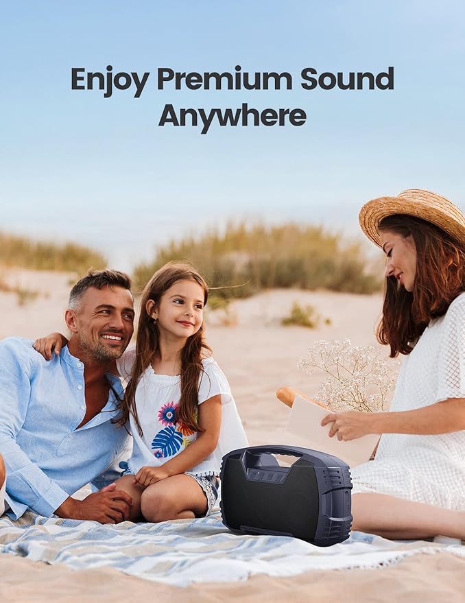 Houl Zallee IPX7 Waterproof Bluetooth Speaker, 40W Portable Wireless Speakers, 32H Playtime, Stereo Loud Sound, Deep Bass, Bluetooth 5.0, Built-in Mic, for Party/Camping/Pool/Gifts, Beach-Navy Blue-Ruum Studio Home