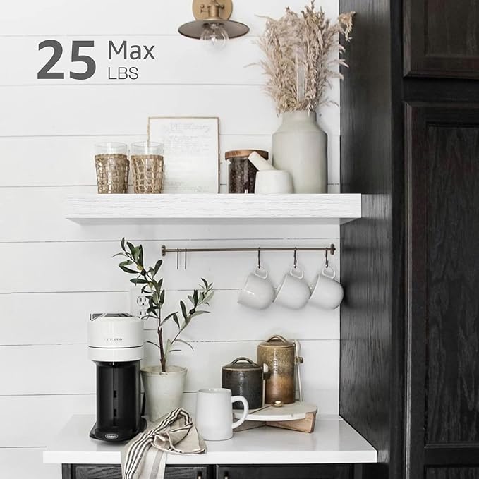QEEIG Floating Shelves for Wall Bathroom Shelf Bedroom Kitchen Living Room Farmhouse Small Book Shelf 16 inch Set of 2, White (015-W2)-Ruum Studio Home
