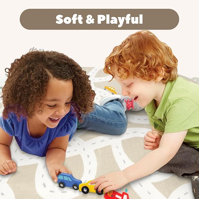 STARUIA Large Kids Rug for Playroom, 4'x6' Washable Road Rug for Nursery, Non-Slip Car Rugs for Boys Room, Tan Traffic Classroom Rugs Soft Baby Play Mat for Dorm Toy Room Tent-Ruum Studio Home